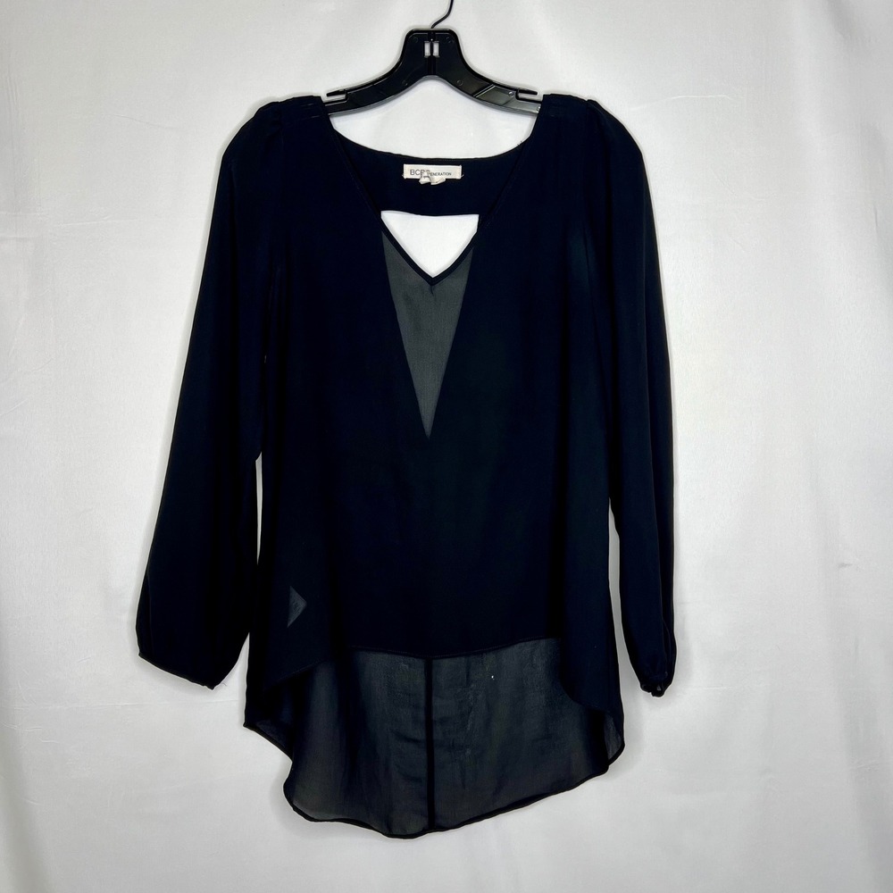 BCBVtg‎ Generation Sheer Hi-Lo Blouse XS V-Neck Keyhole Back Y2K Goth Whimsigoth